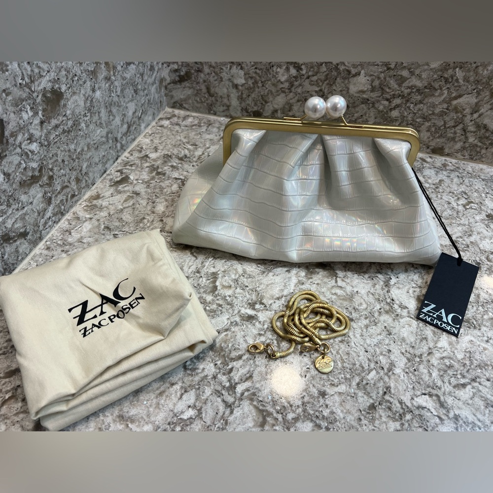Zac Posen Iridescent Lacey Soft Frame Clutch Shoulder Bag Purse $450 NWT